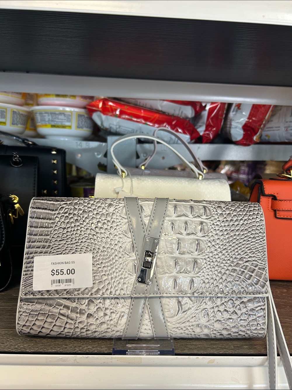 Silver‎ Croc-Embossed Women’s Clutch Bag